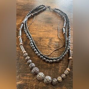 Artisanal Black and Silver Layered Necklace with Ornate Beads